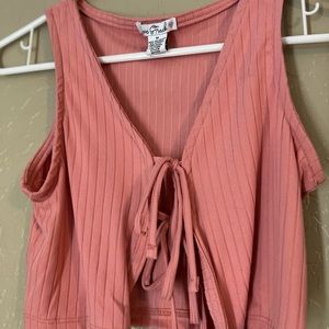 Salmon pink tie crop top